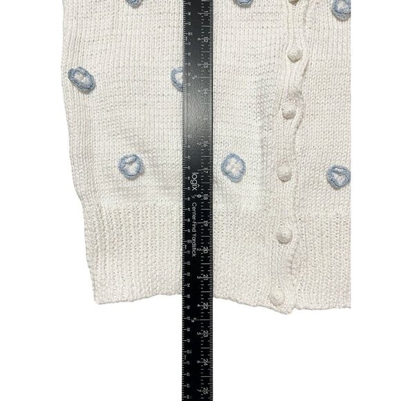 VTG Cardigan Sweater Large Blue White 3D Flowers Cottagecore Lolita Kawaii Indie - Picture 12 of 13